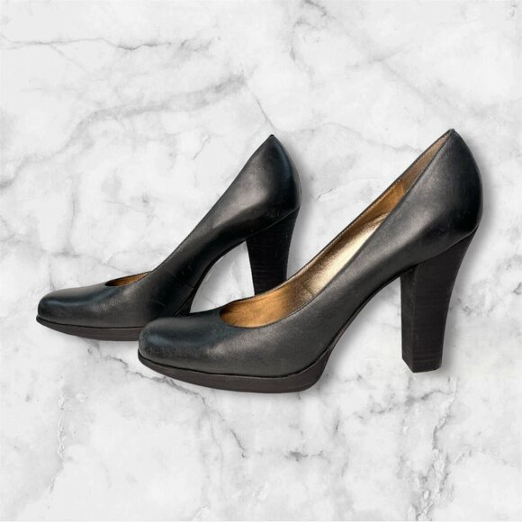 Kenneth Cole Smooth Operator Leather Shoes Heels Pumps 9.5 Matte Black Brazil - Picture 2 of 11